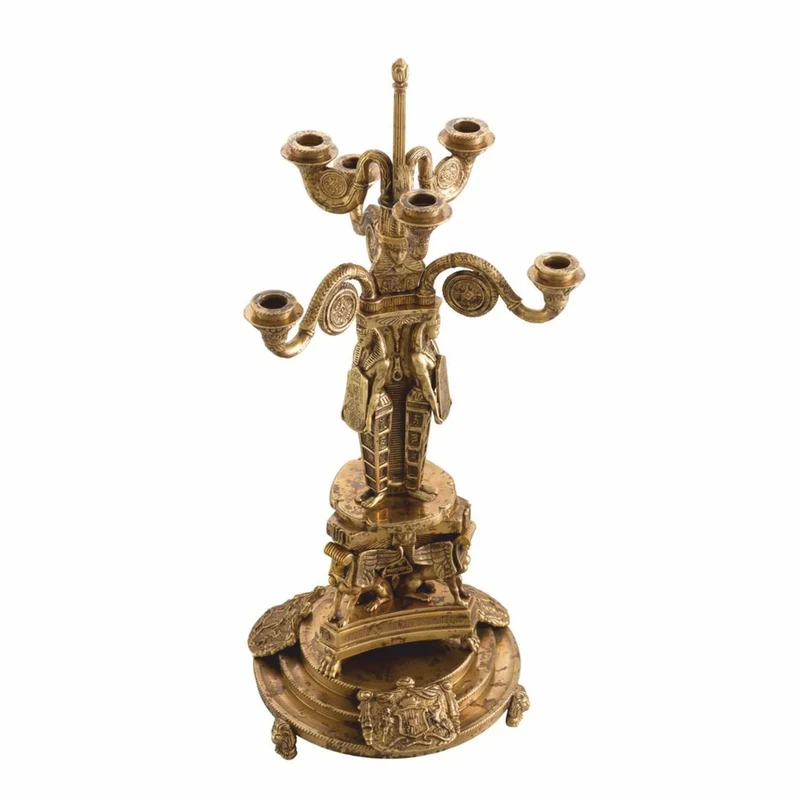 Casa Padrino Luxus Barock Kerzenhalter im ägyptischen Stil Antik Messing H. 52,5 cm