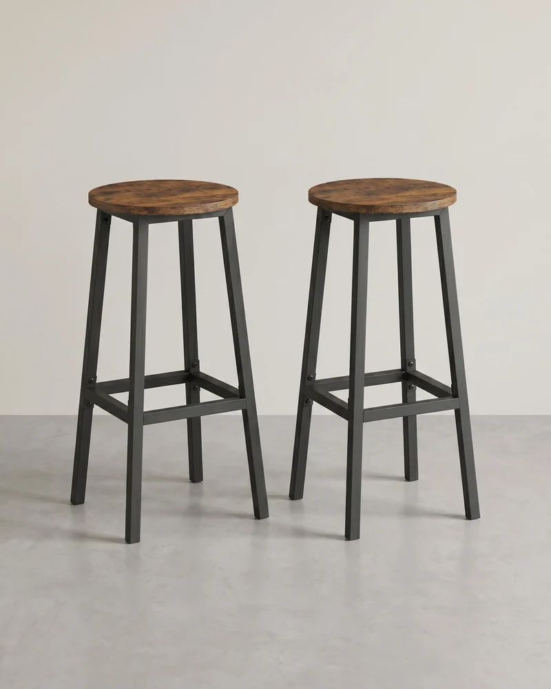 Barhocker 2er Set – Vintage Braun-Schwarz – Mit Fußstütze – 74 cm hoch – Industriedesign – Bis 110 kg belastbar