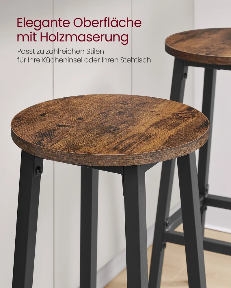 Barhocker 2er Set – Vintage Braun-Schwarz – Mit Fußstütze – 74 cm hoch – Industriedesign – Bis 110 kg belastbar