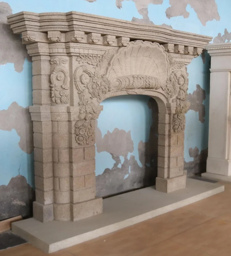 Casa Padrino Luxus Barock Sandstein Kaminumrandung Grau 207 x H. 151 cm