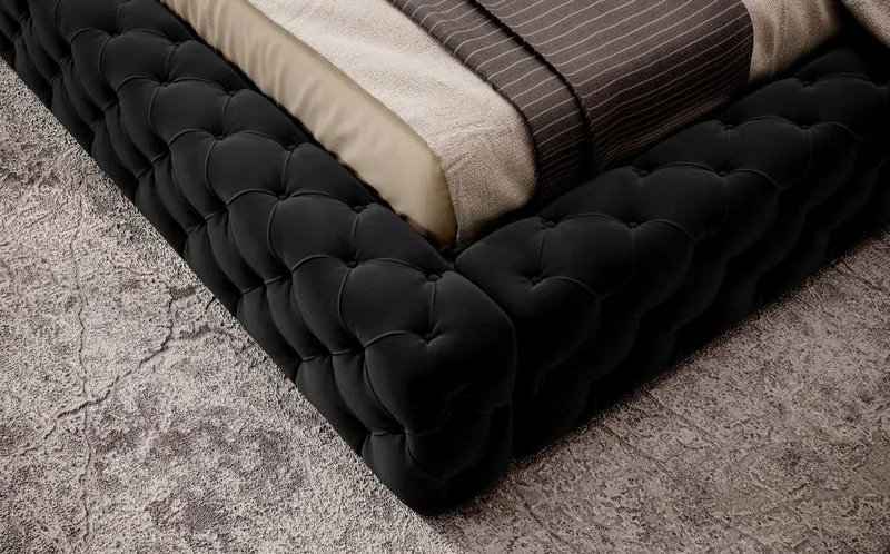 Casa Padrino Luxus Chesterfield Samt Doppelbett mit Matratze Schwarz - Verschiedene Größen