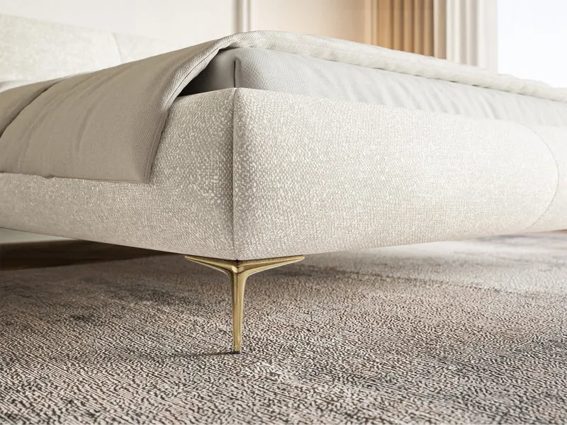 Polstermöbelbett 160x200 cm Ovalle mit Stauraum, Metallrahmen, cremefarbener Chenille, schwarze Beine