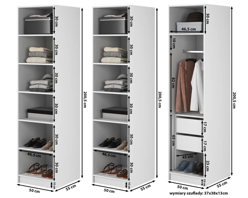 Drehtürenschrank Frame mit Kleiderstange, Regalen und Container 150 cm Schwarz