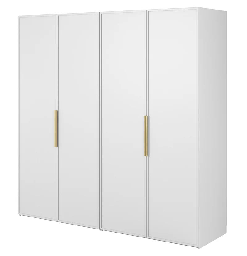 Vierflügeliger Schrank Frame mit zwei Kleiderstangen und Regalen, 200 cm, Weiß
