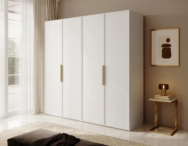 Vierflügeliger Schrank Frame mit zwei Kleiderstangen und Regalen, 200 cm, Weiß