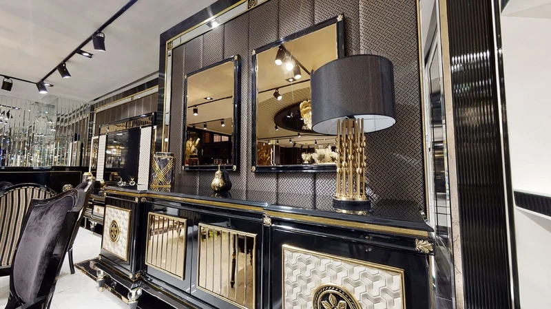Casa Padrino Luxus Art Deco Sideboard Schwarz / Weiß / Gold - Prunkvoller Massivholz Schrank mit 4 Türen - Luxus Art Deco Wohnzimmer & Hotel Möbel