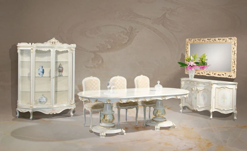 Casa Padrino Luxus Barock Esstisch Weiß / Cremefarben / Mehrfarbig / Gold - Ovaler Massivholz Esszimmertisch im Barockstil - Barock Esszimmer Möbel - Luxus Qualität - Made in Italy