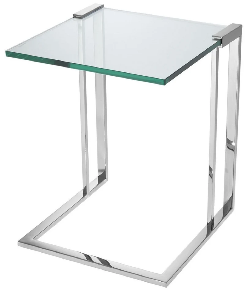 Casa Padrino Luxus Beistelltisch Silber 45 x 45,5 x H. 56,5 cm - Edelstahl Tisch mit Glasplatte - Luxus Wohnzimmer Möbel