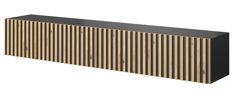 TV-Schrank Telire 175 cm schwarz mit lamellenförmiger Front Artisan-Eiche