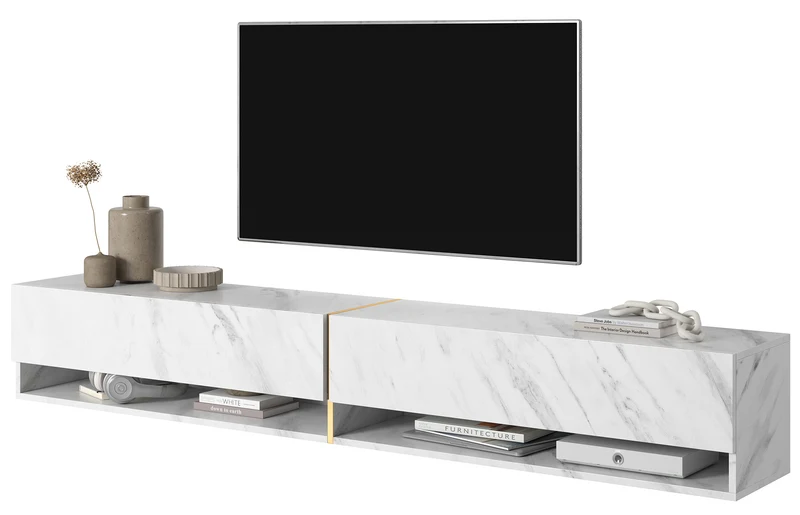 TV-Schrank Mirrgo 200 cm weißer Marmor mit goldener Einlage