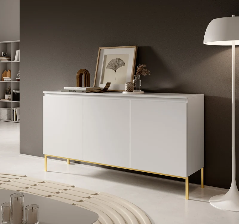 Drehtürenschrank Bemmi 150 cm weiß mit goldenen Beinen