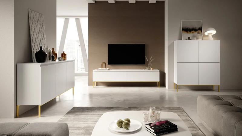 Drehtürenschrank Bemmi 150 cm weiß mit goldenen Beinen