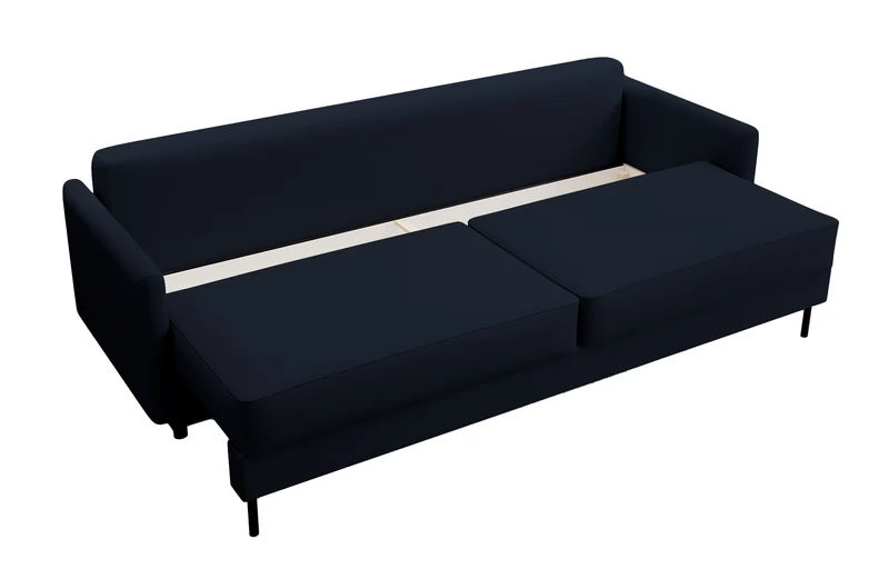 Dreisitziges ausklappbares Sofa Tomonde mit Stauraum, marineblauer, leicht zu reinigender Samtvelours