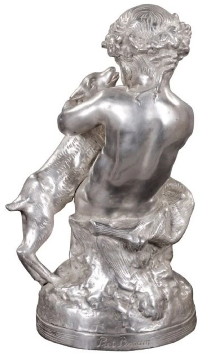 Casa Padrino Luxus Bronzefigur Engel mit Lamm Silber 21 x 20 x H. 38 cm - Deko Bronze Skulptur
