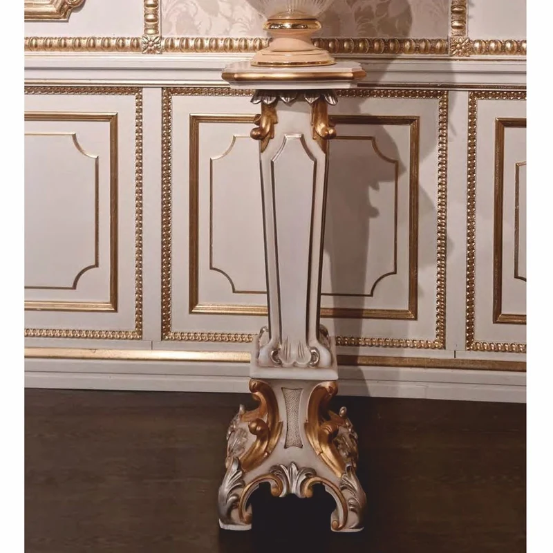 Casa Padrino Luxus Barock Säule Weiß / Gold / Silber H. 87 cm - Barock Möbel - Made in Italy