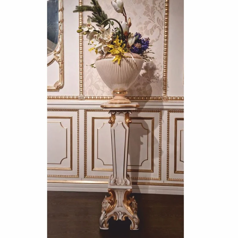 Casa Padrino Luxus Barock Säule Weiß / Gold / Silber H. 87 cm - Barock Möbel - Made in Italy