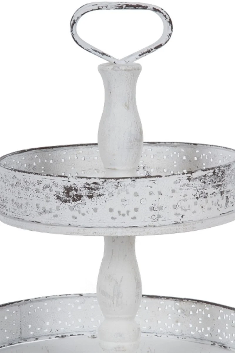 Casa Padrino Landhausstil Shabby Chic Etagere 3-Stufig Antik Weiß Ø 40 x H. 66 cm - Gastronomie Accessoires