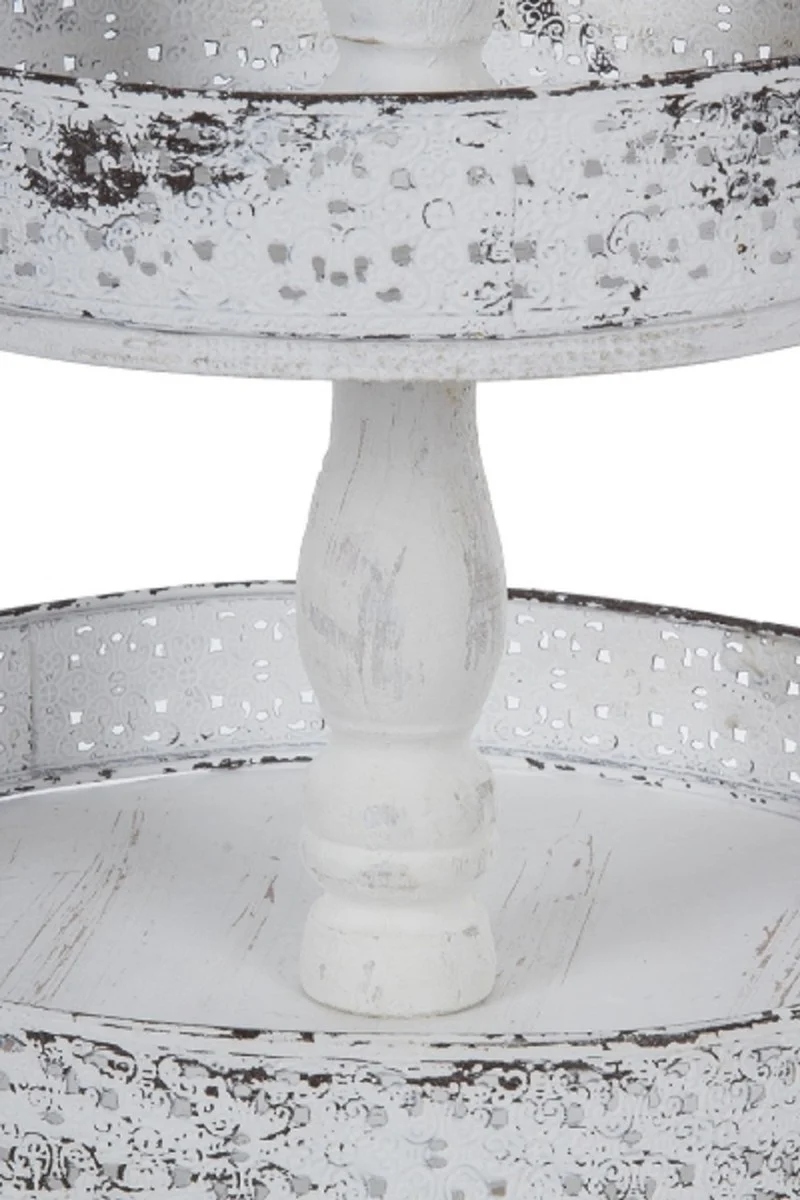 Casa Padrino Landhausstil Shabby Chic Etagere 3-Stufig Antik Weiß Ø 40 x H. 66 cm - Gastronomie Accessoires