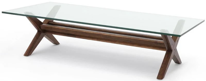 Casa Padrino Luxus Couchtisch Braun 160 x 80 x H. 40,5 cm - Rechteckiger Massivholz Wohnzimmertisch mit Glasplatte - Luxus Wohnzimmer Möbel