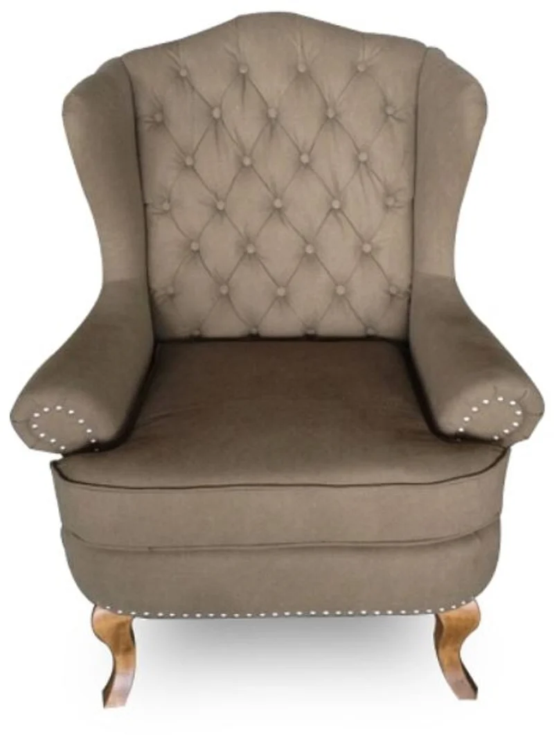 Casa Padrino Luxus Chesterfield Ohrensessel in Hellbraun, Maße 87 x 89 x H. 109 cm - Klassisches Wohnzimmermöbel