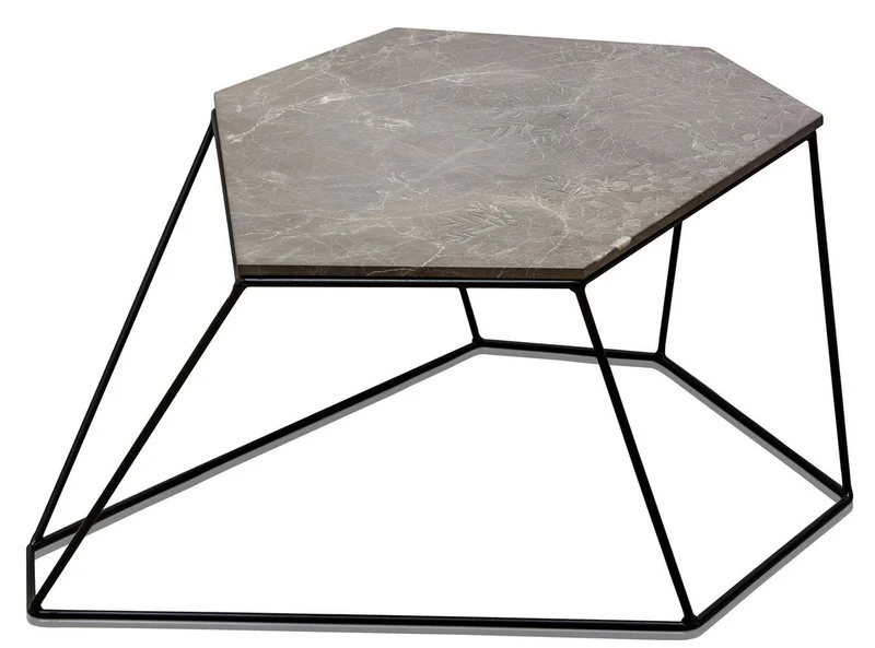 Casa Padrino Designer Couchtisch Grau mit Muster / Schwarz 75 x 58 x H. 35 cm - Luxus Wohnzimmertisch mit Marmorplatte