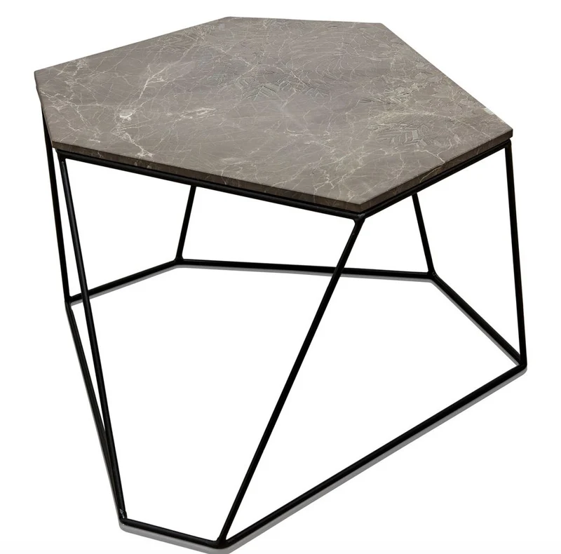 Casa Padrino Designer Couchtisch Grau mit Muster / Schwarz 75 x 58 x H. 35 cm - Luxus Wohnzimmertisch mit Marmorplatte