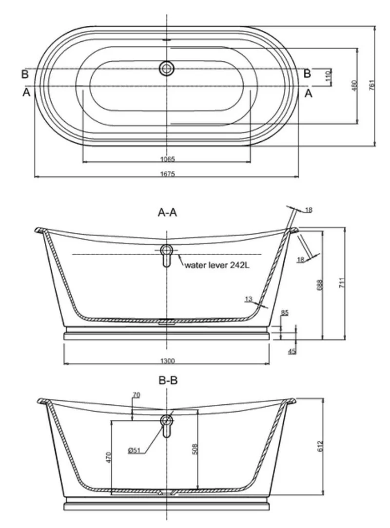 Casa Padrino Luxus Jugendstil Badewanne 167,5 x 76,1 x H. 71,1 cm - Verschiedene Farben - Freistehende Retro Badewanne - Badezimmer Möbel
