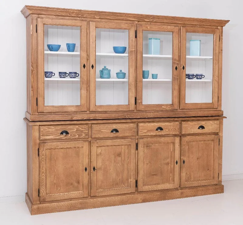 Esszimmerschrank aus Massivholz | Geschirrschrank | 2-teilig | 4 Elemente