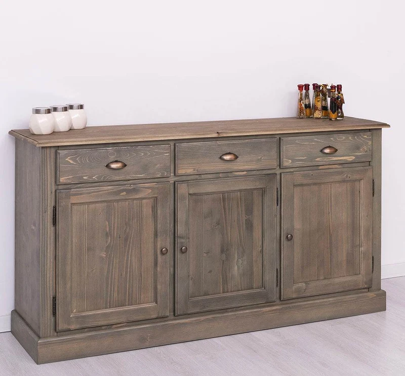 Sideboard aus Massivholz mit drei Schubladen und Türen