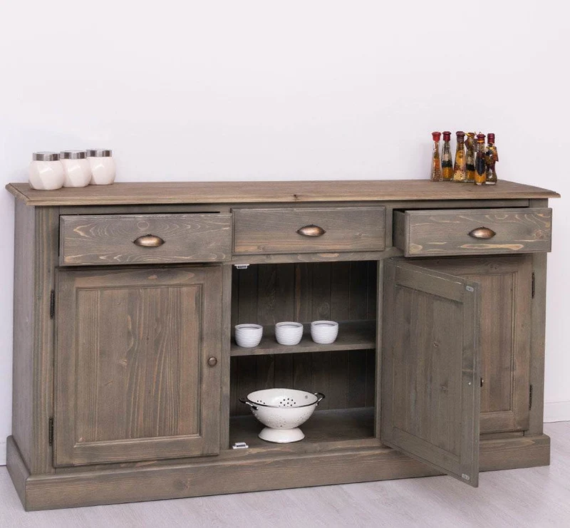 Sideboard aus Massivholz mit drei Schubladen und Türen