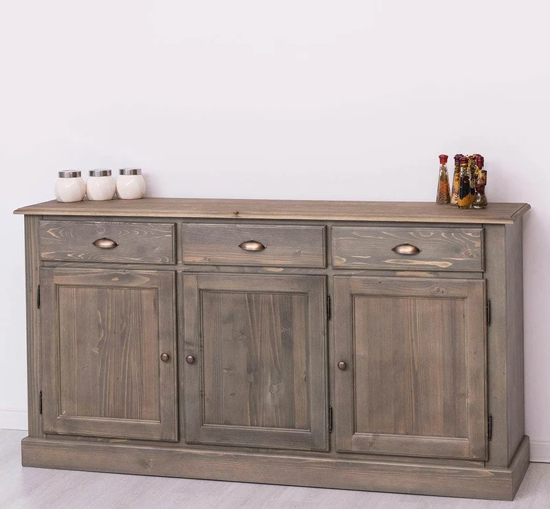 Sideboard aus Massivholz mit drei Schubladen und Türen