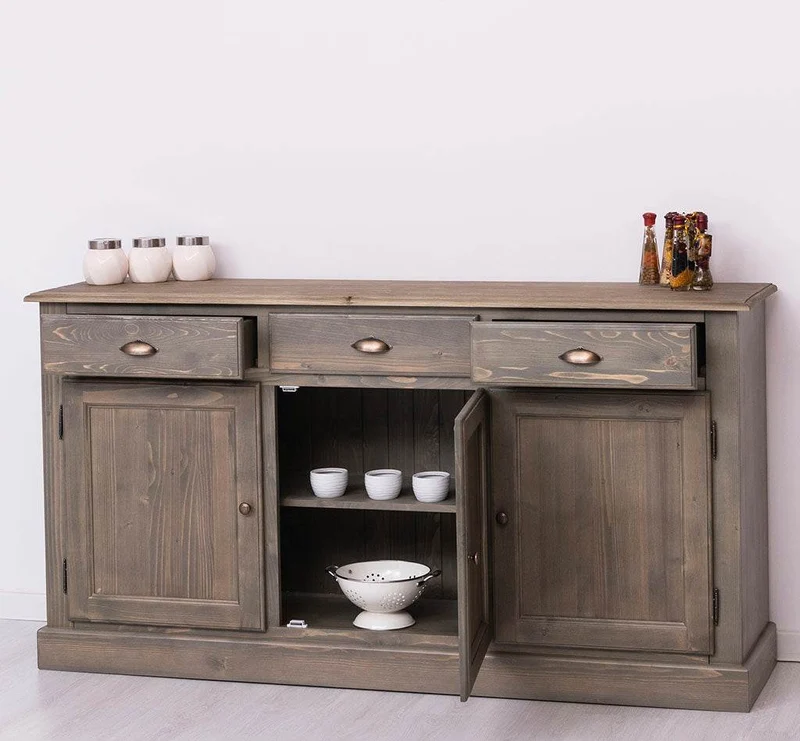 Sideboard aus Massivholz mit drei Schubladen und Türen