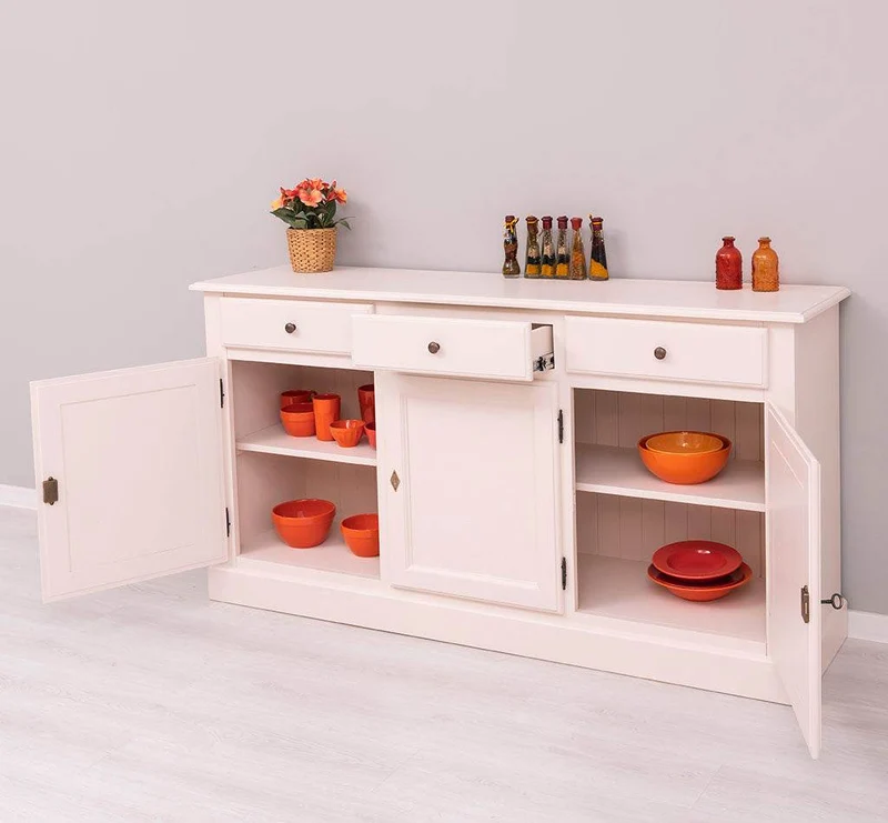 Sideboard aus Massivholz mit drei Schubladen und Türen