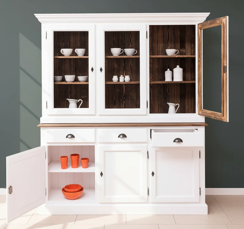Geschirrschrank aus Massivholz | Vitrine | 2-teilig | 3 Elemente