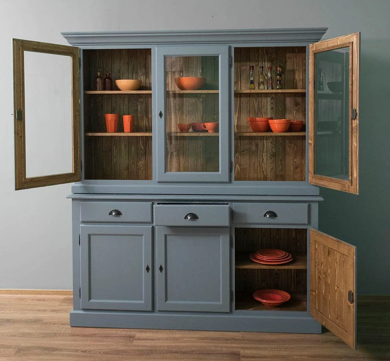 Geschirrschrank aus Massivholz | Vitrine | 2-teilig | 3 Elemente