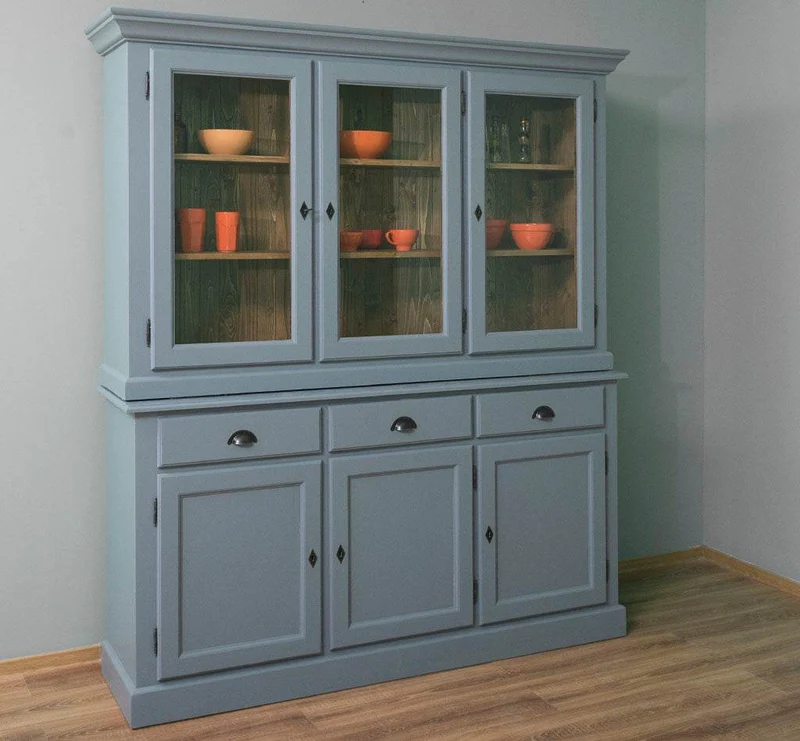 Geschirrschrank aus Massivholz | Vitrine | 2-teilig | 3 Elemente