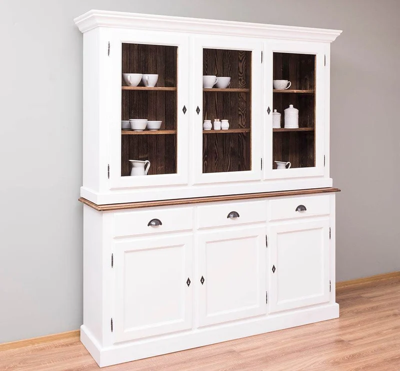 Geschirrschrank aus Massivholz | Vitrine | 2-teilig | 3 Elemente