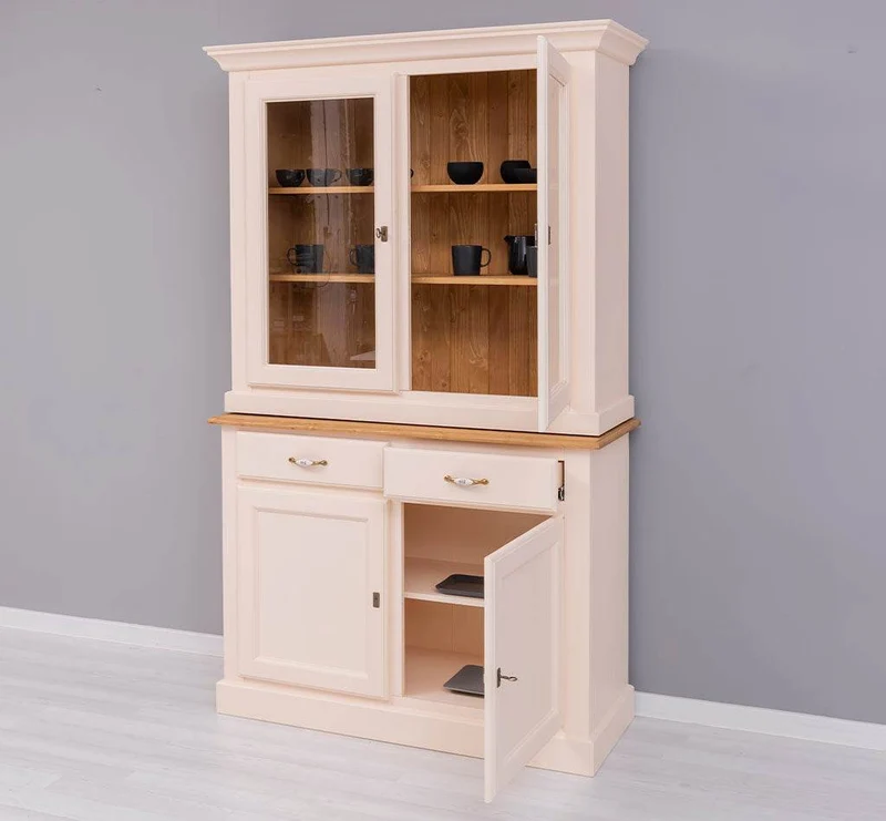 Geschirrvitrine aus Massivholz | 2 Schubladen | 4 Türen | 2- teilig