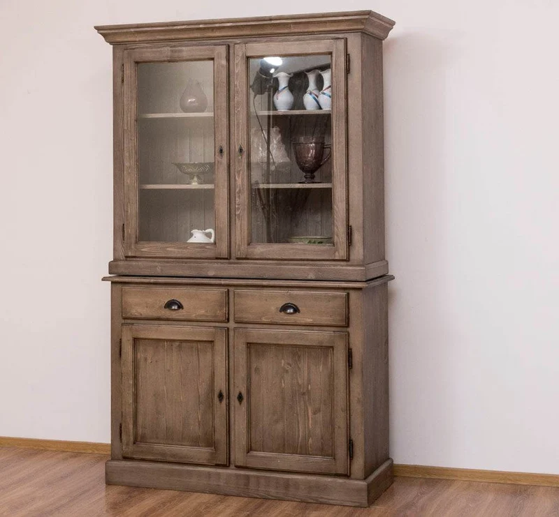 Geschirrvitrine aus Massivholz | 2 Schubladen | 4 Türen | 2- teilig