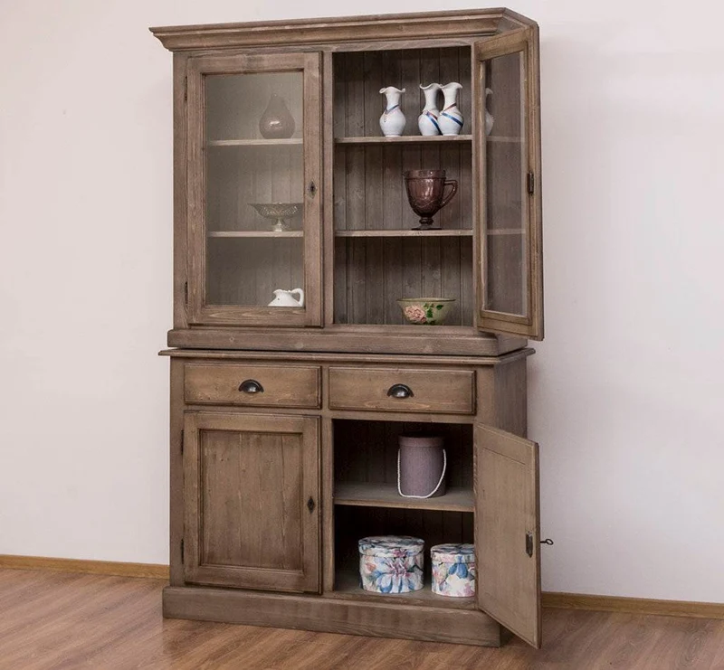 Geschirrvitrine aus Massivholz | 2 Schubladen | 4 Türen | 2- teilig