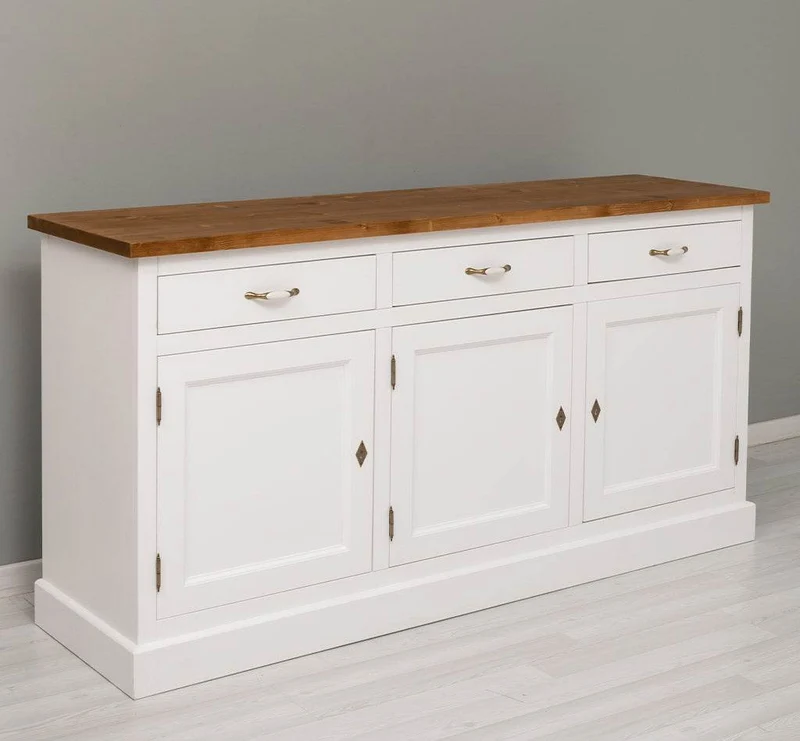 Dreitüriges Sideboard 175 aus Massivholz mit drei Schubladen