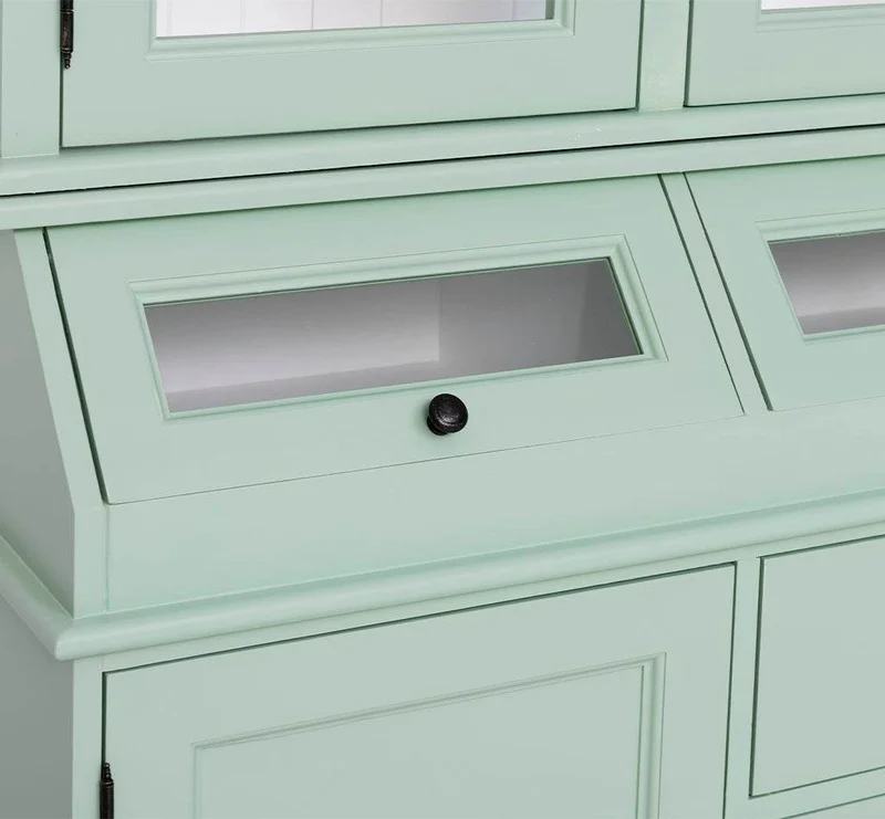 Schmaler Vitrinenschrank aus Massivholz mit Kippfächern | Geschirrschrank mit Display | 2- teilig