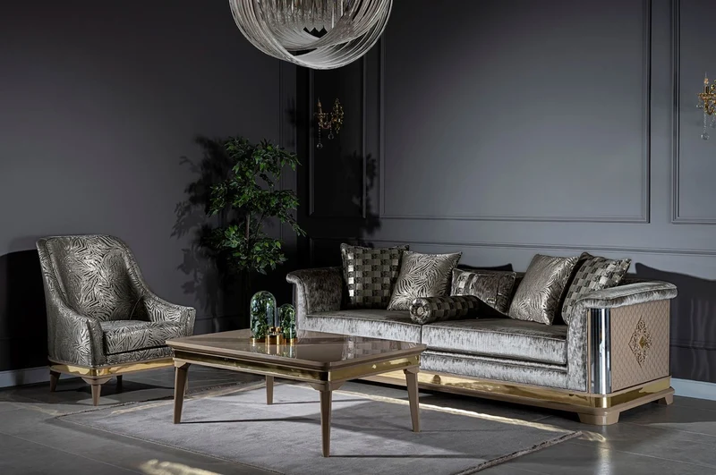 Casa Padrino Luxus Art Deco Wohnzimmer Sessel Silber / Schwarz / Beige / Gold 80 x 83 x H. 97 cm - Art Deco Wohnzimmer Möbel