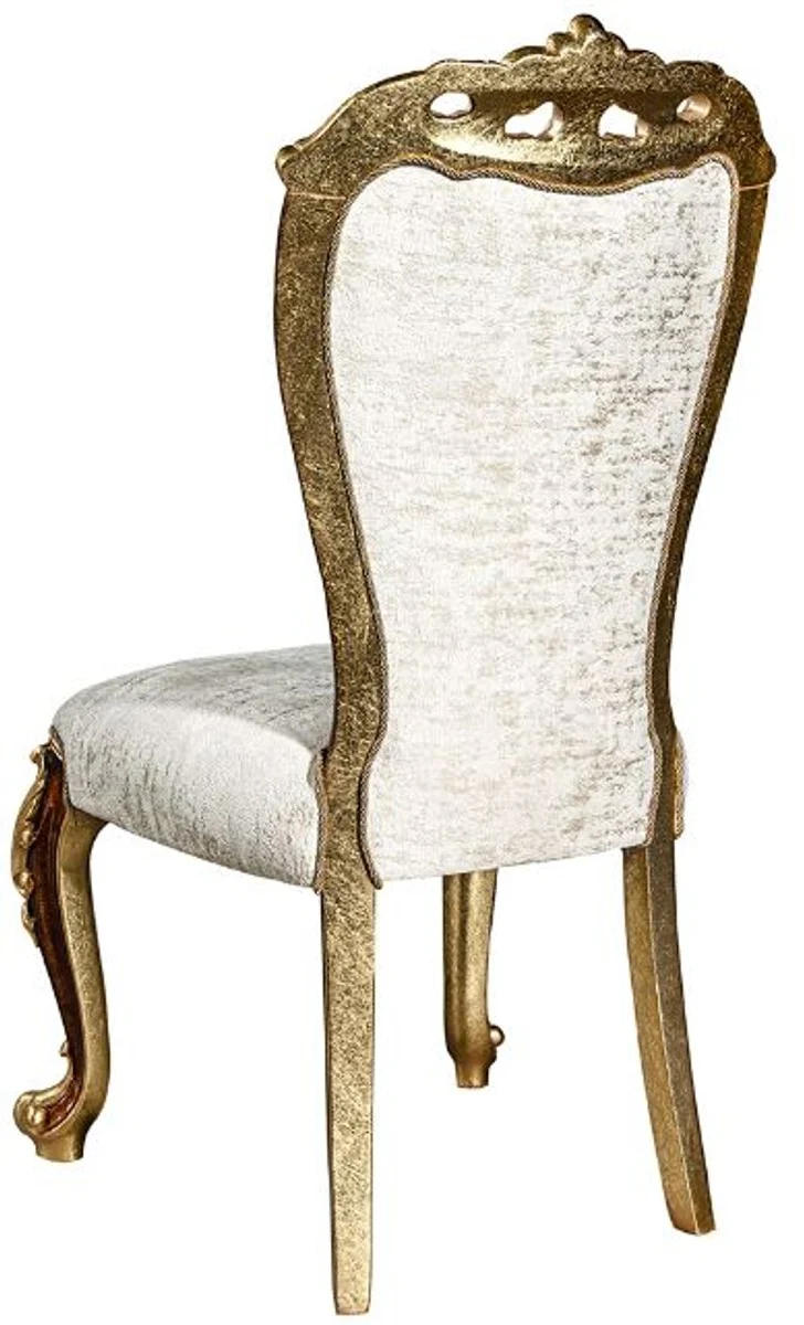 Casa Padrino Luxus Barock Esszimmer Stuhl Set Weiß / Gold / Braun / Gold 57 x 54 x H. 115 cm - Edles Küchen Stühle 6er Set im Barockstil - Barock Esszimmer Möbel