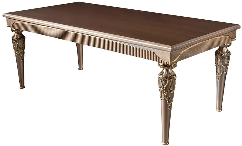 Casa Padrino Luxus Barock Esszimmer Set Grün / Silber / Kupfer / Gold - 1 Esstisch & 6 Esszimmerstühle - Barock Esszimmer Möbel - Edel & Prunkvoll