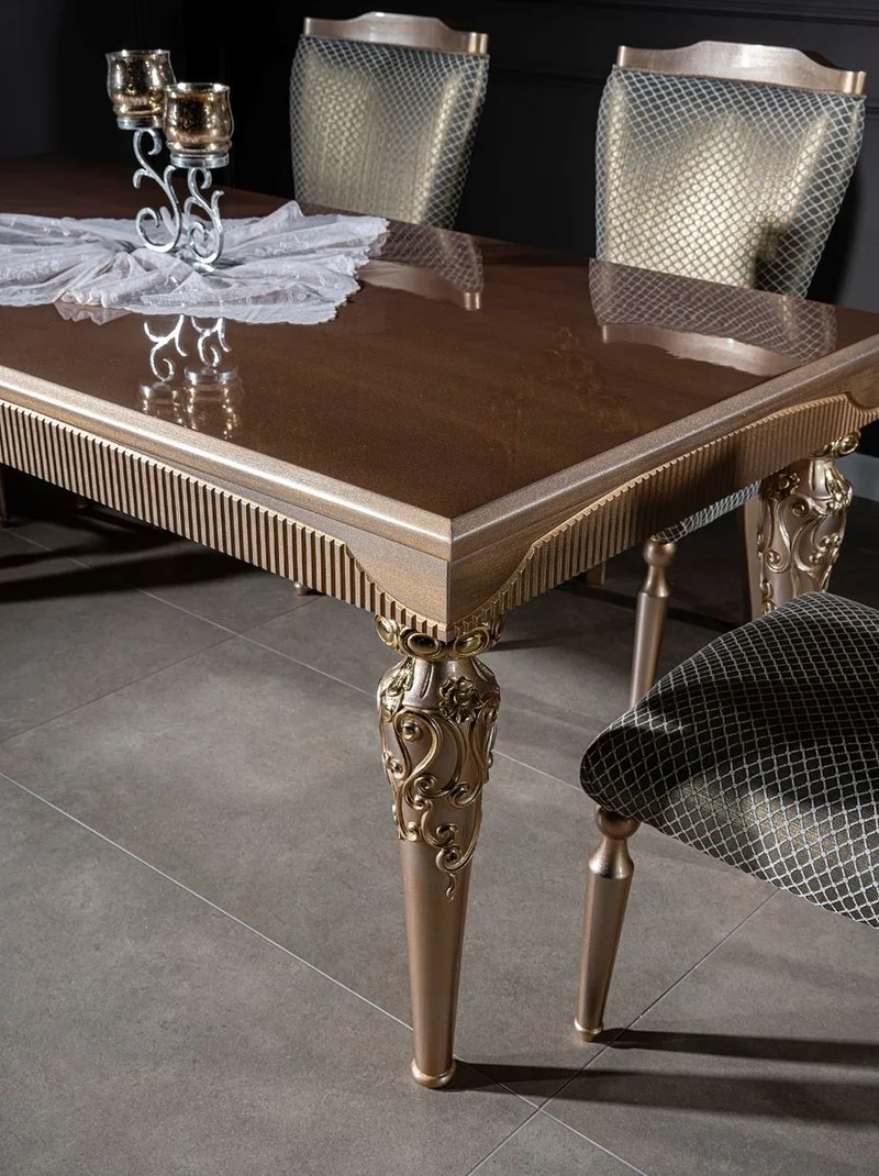 Casa Padrino Luxus Barock Esszimmer Set Grün / Silber / Kupfer / Gold - 1 Esstisch & 6 Esszimmerstühle - Barock Esszimmer Möbel - Edel & Prunkvoll