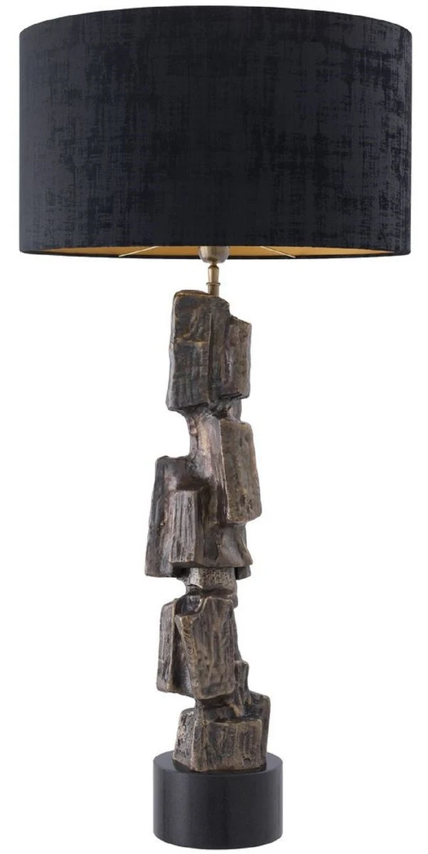 Casa Padrino Luxus Tischleuchte Vintage Messingfarben / Schwarz Ø 55 x H. 113 cm - Moderne Tischlampe mit Granitsockel und rundem Lampenschirm - Wohnzimmer Lampe