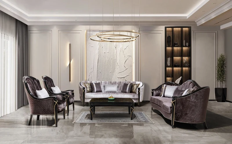 Casa Padrino Luxus Barock Wohnzimmer Sofa Lila / Schwarz / Gold 250 cm