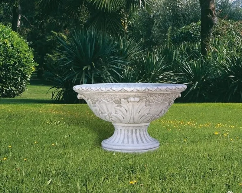 Casa Padrino Luxus Barock Blumentopf Grau Ø 100 x H. 60 cm - Runder Barockstil Pflanzentopf aus hochwertigem Carrara Marmorkies - Barock Garten Deko - Luxus Qualität - Made in Italy