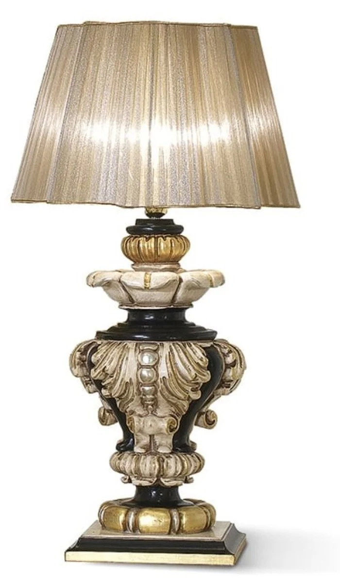 Casa Padrino Luxus Barock Tischleuchte Elfenbein / Schwarz / Gold H. 74 cm - Made in Italy